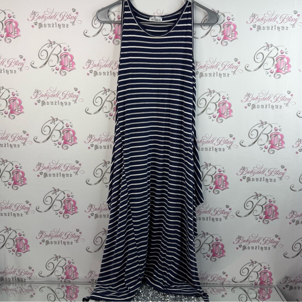 Pure Venice dress long maxi made in Italy, blue Navy and White Striped Dress